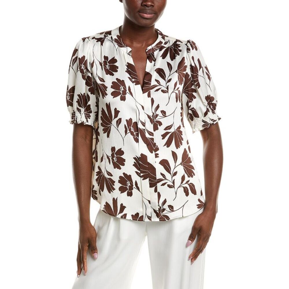 Anne Klein Womens Y-Front Blouse, White